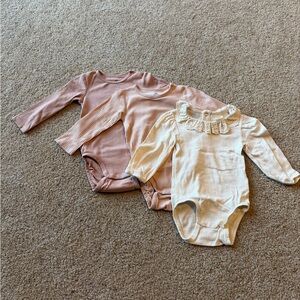 H&M Pink Ribbed & Cream Lace Collar Baby One-Piece Set